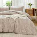 Andency Queen Comforter Set Khaki, 3 Pieces Boho Tufted Lightweight Fall Bedding Comforter Set for Queen Bed, Soft Fluffy Bed Comforter Tan (90x90In Comforter & 2 Pillowcases)