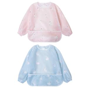 Little Dimsum Mess-Proof Baby Bibs|Infant Toddler Long Sleeve Waterproof Feeding Art Smock|Catching Food & Wipe Clean| Pack of 2 Colors Duck&sheep, Suit for 12-36 months