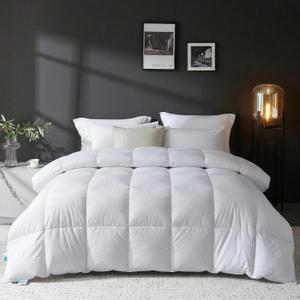 L LOVSOUL Goose Feather Down Fiber Comforter King Size, 100% Organic Cotton Fabric Duvet Insert,1200TC,750+Fill Power, Hotel Collection, Light Weight White Bedding Comforters with 8 Tabs