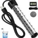 2000W Immersion Heater, Portable Electric Water Heater Fast Heating for Buckets Bathtubs, Submersible Water Heater with LCD Thermometer 304 SS Guard, 5 Gallons of Water in Minutes (Black)