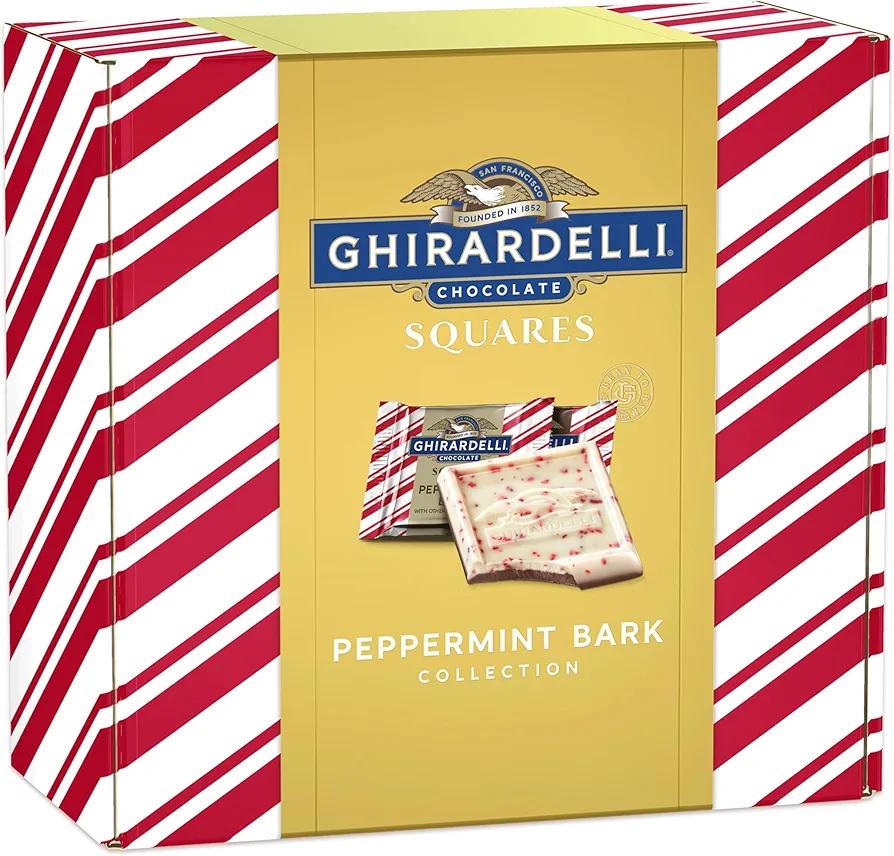 GHIRARDELLI Peppermint Bark SQUARES and Dark Chocolate Peppermint Bark SQUARES Assortment Holiday Gift Box, 24.7 oz, BBD 08/31/2025