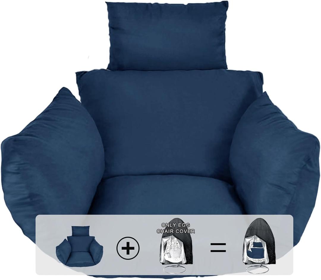 Egg Chair Cushion, Hanging Basket Chair Cushions with Pillow, Soft Outdoor Swing Cushions Replacement with Waterproof Patio Egg Chair Covers (Dark Blue)