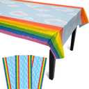 Iconikal 3-Pack Rainbow Tablecloth, 108 x 54 Inches, Disposable Pride Party Cover