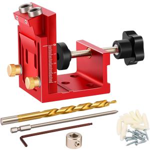 Pocket Hole Jig Kit,Metal Drilling Locator,Woodwork Guides Joint Angle Tool,Pocket Dowel Hole Jig with Depth Setting Collar and 2 Carbon Steel Drill Bit (Pocket Hole Jig Kit)