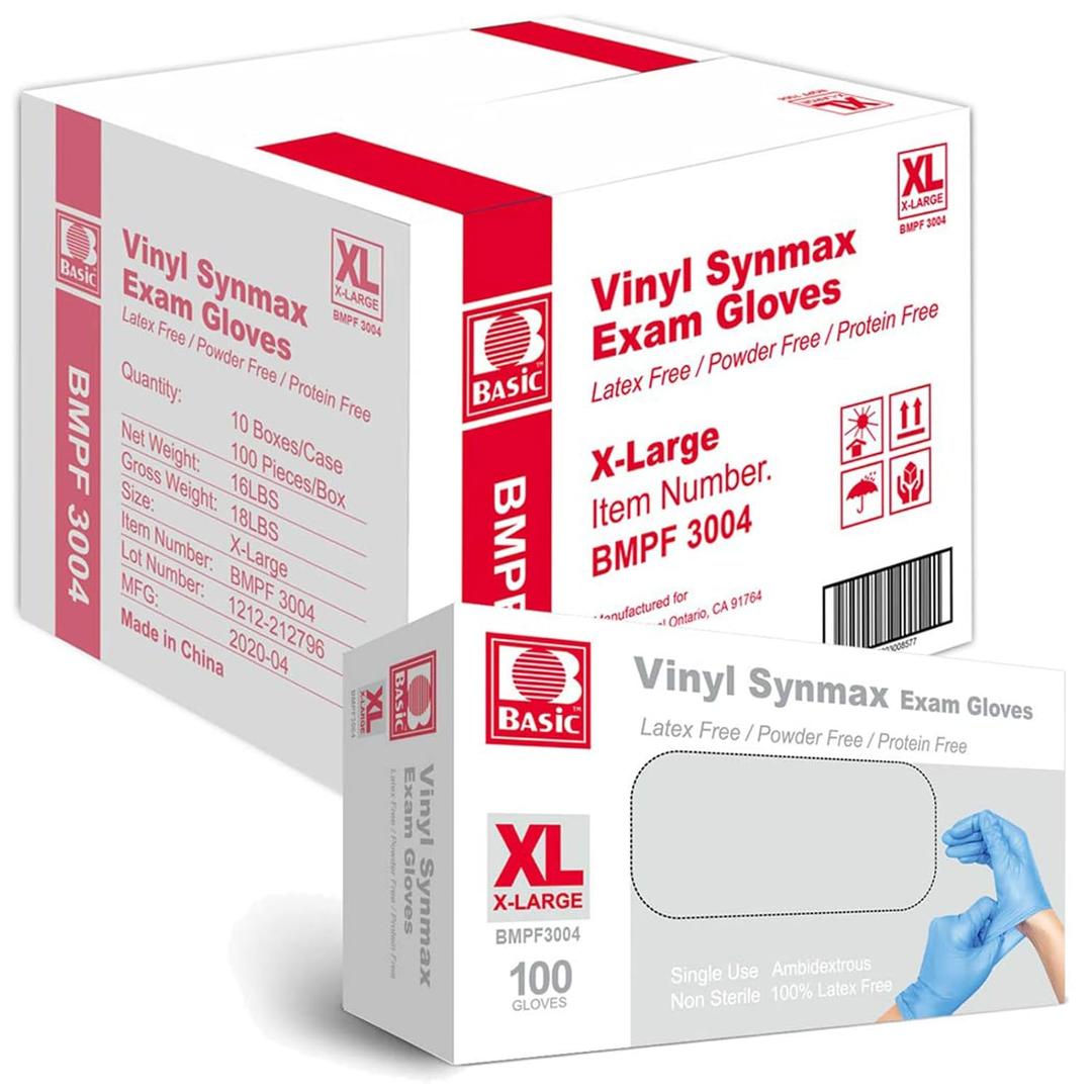 Jointown Basic Vinyl Exam Gloves-Safty Glove Latex & Powder-Free, Synmax Disposable XLarge (Case of 1000, Blue)