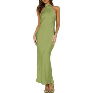 Phicia Sexy Satin Halter Neck Backless Maxi Dress for Women Elegant Tie Cowl Back Formal Wedding Guest Dress for Summer (Small, Olive) Phicia Sexy Satin Halter Neck Backless Maxi Dress for Women Elegant Tie Cowl Back Formal Wedding Guest Dress for Summer (Small, Olive)