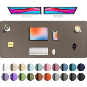 Aothia Faux Leather Desk Mat - Large Mouse Pad, Non-Slip PU Leather Blotter, Waterproof Writing Surface for Office and Home (Coffee 55" x 24")