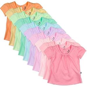 HonestBaby 10-Pack Puff Sleeve T-Shirts 100% Organic Cotton Baby, Toddler, Little Kid, Girl 3 T