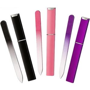 3 x Glass Nail Files for Natural Nails Double-Sided Crystal Fingernail File with Case Portable Gifts for Women Girls, Purple Rose Black, 3 Pack