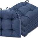 SQUARE MOON D-Shaped 3" Thick Chair Cushions, Chair Pads for Dining Chairs and Kitchen Chairs, Indoor Dining Room Seat Cushions with Ties, Machine Washable, 17" x 16" x 3", 2/Pack, Navy Blue