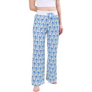 Women Preppy Pajamas Pant, Comfy Monkey Y2K Lounge Pants Wide Leg Drawstring High Waist Pjs Bottoms (Blue, X-Large)