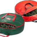 Christmas Wreath Storage Bag 24 Inch - 2 Pack Christmas Wreath Garland Storage Container with Dual Zipper & Handles, Wreath Storage Organizer Box Protect Xmas Ornaments Party Decorations (Red+Green)