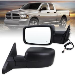 Left Driver Side Mirror Compatible With 2014-2018 Ram 1500 2500/2019-2022 Ram 1500 Classic With Manual Folding Power Glass Heated Temperature Sensors Matte Black Replace#68462819AA(6Pins)