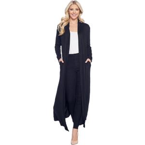Isaac Liev Maxi Cardigan Duster Sweater  Women's Extra Long Open Front Full Length Lightweight Cardigans Dusters Sweaters (Medium, Black With Pockets)