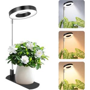 LBW Grow Light for Indoor Plants, Full Spectrum Plant Grow Light with Base, Height Adjustable Plant Growing Lamp with Auto On/Off Timer 6/8/12/16H, 3 Colors,5 Dimming Levels, for Small Plants, Black