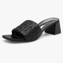 NEWBELLA Women's Square Toe Mules Sandals - 2 Inch Chunky Block Heel Slip-On Slides, Open Toe Dressy Summer Shoes for Casual & Office, Black 40