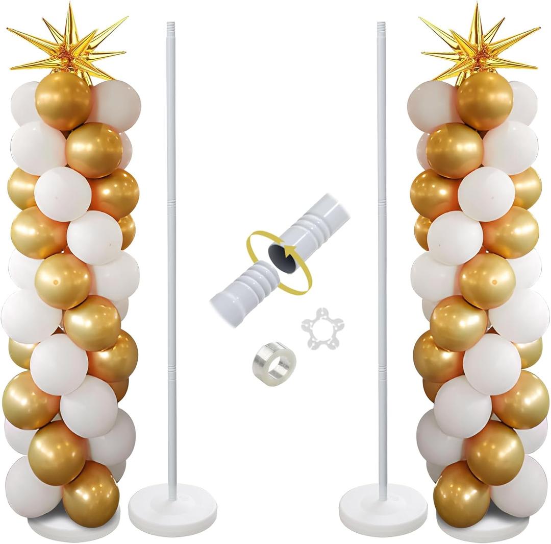 Balloon Column Stand Kit Set of 2, 56 Inch Height Adjustable Splicing Metal Balloon Stand Tower Pillar with Base,Reusable Balloon Arch Stand Holder Kits for Floor,Birthday,Wedding,Party Decoration