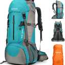 King'sGuard 70L Hiking Backpack with Rain Cover Lightweight Waterproof Travel Camping Backpack Large Backpacking Pack (Lakeblue)