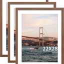 YESKAY 22x28 Picture Frame Brown Set of 3, Display Pictures 18x24 with Mat or 22 x 28 Without Mat, Poster Frames 22x28 for Wall Hanging Horizontal and Vertical