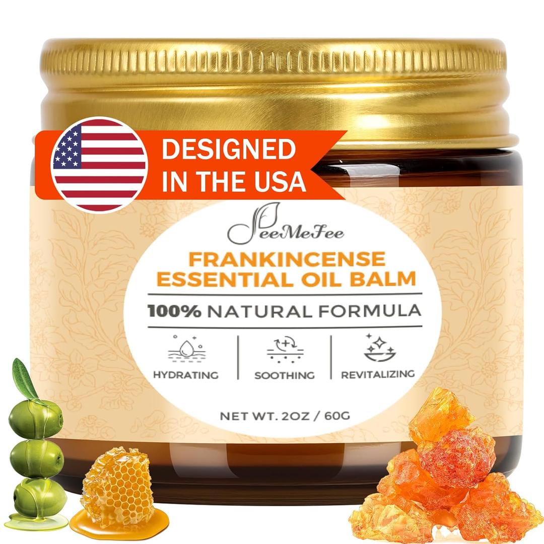 Frankincense Balm 2oz, Frankincense Essential Oil with Myrrh for Soothing Relief, Muscle Relaxation, Boswellia Serrata, Olive Oil, Vitamin E, Moisturizer for Dry, Cracked Skin (2 Fl Oz (Pack of 1))