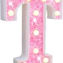 Pooqla LED Marquee Letter Lights, Light Up Pink Letters Glitter Alphabet Sign Battery Powered for Night Light Birthday Party Wedding Girls Gifts Home Bar Christmas Decoration, Pink Letter T