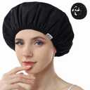 Years Calm Shower Caps For Women Reusable WaterproofPattern And Solid Color Dual-Layer Design For Dual-Layer UsableProtects Hair In Shower, Spa, Cooking, Clean & Travel , Black, One Size 
