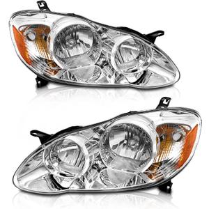 for 2003-2008 Toyota Corolla Headlights Assembly Compatible with 2003 2004 2005 2006 2007 2008 Toyota Corolla Chrome Housing Amber Reflector Replacement Pair Driver and Passenger Side