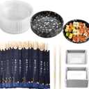 Disposable Dinnerware Set for 25pcs Sushi Trays Containers with Lids 9.8 x 2.4 Inch Disposable Sushi Take Out Boxes, 50 Pairs Japanese Bamboo Chopsticks, 100pcs Soy Sauce Dishes