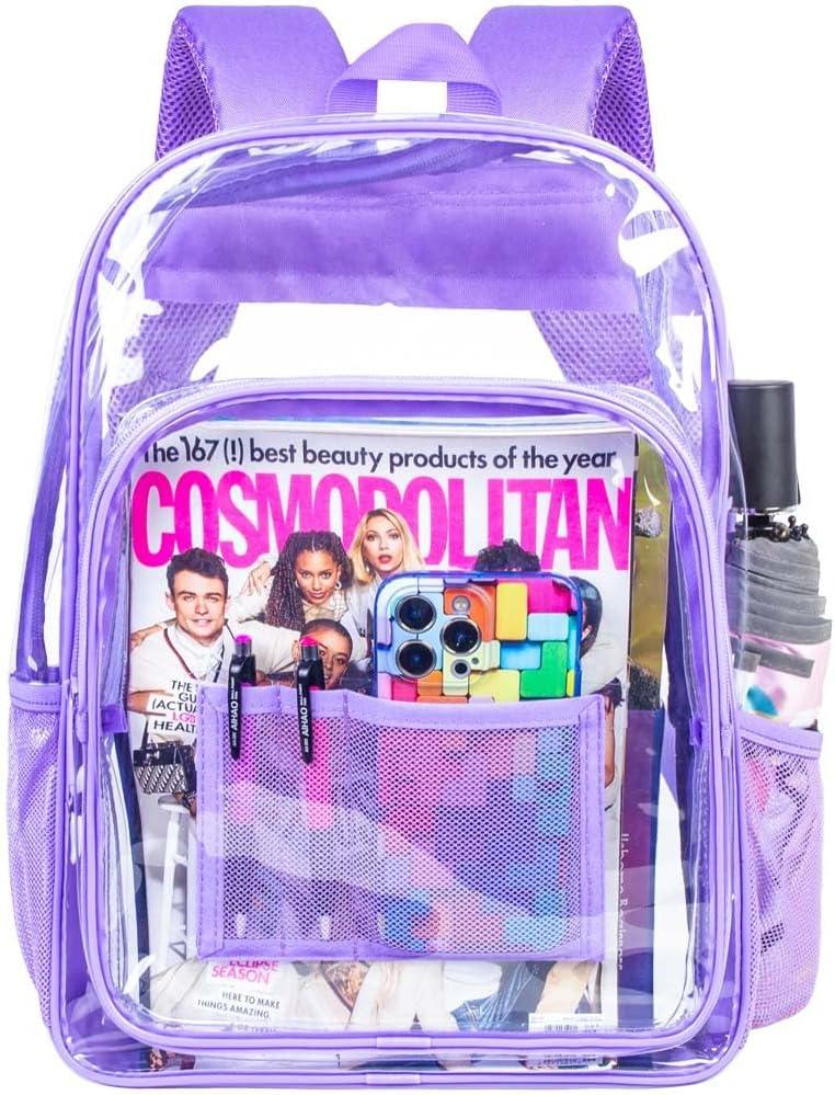 AGSDON Clear Backpack, Heavy Duty Transparent Bookbag, See Through PVC Backpacks for Women Men (Purple)