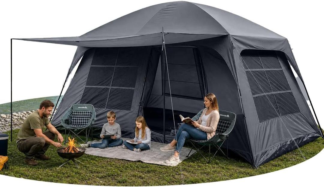 Abahub 10 Person Tent for Camping, Family Cabin Tents with 2 Rooms and 2 Doors, Large Tent with Rainfly, Porch, 4 Windows, 14ft x 10ft x 81in