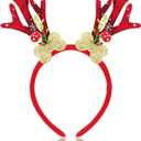 2 x Red Christmas Reindeer Antlers Headband With Bow, Deer Reindeer Antlers Hair Accessories for Women, Christmas Cosplay Costume Party