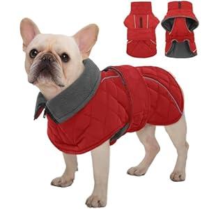 Kuoser Dog Coat Thermal Fleece Lined Dog Jacket, Adjustable Hook & Loop Dogs Coats for Medium Dogs Windproof Reflective Puppy Snow Jackets Pet Cold Weather Clothes with Harness Hole, Red, M (Medium (Chest: 42 - 52CM / 16.53" - 20.47"))