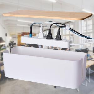 1 Pack Large Cable Management Box Wooden Style Cord Organizer and Cover for TV Wires, Computer, Router, USB Hub and Under Desk Power Strip Safe ABS Material and Baby-Pets Proof Lock (White)