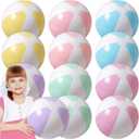 MiniInflat 12 Pcs 16 Inch Inflatable Beach Balls Bulk Jumbo Pastel Inflatable Decorated Ball with Macaron Color PVC Party Ornaments for Summer Birthday Party Decoration