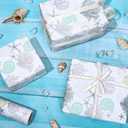 Whaline Ocean Wrapping Paper - Mini Roll - 17 In x 32.8 Ft Coastal Beach Coral Shell Gift Wrap Paper for DIY Art Craft Wedding Birthday Baby Shower Party Supplies