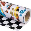 WRAPAHOLIC 30 Inch Reversible Racing Car Happy Birthday Wrapping Paper - 30 Inch x 33 Feet - Checkered Flag Wrapping Paper for Kids Boys Birthday, Baby Shower