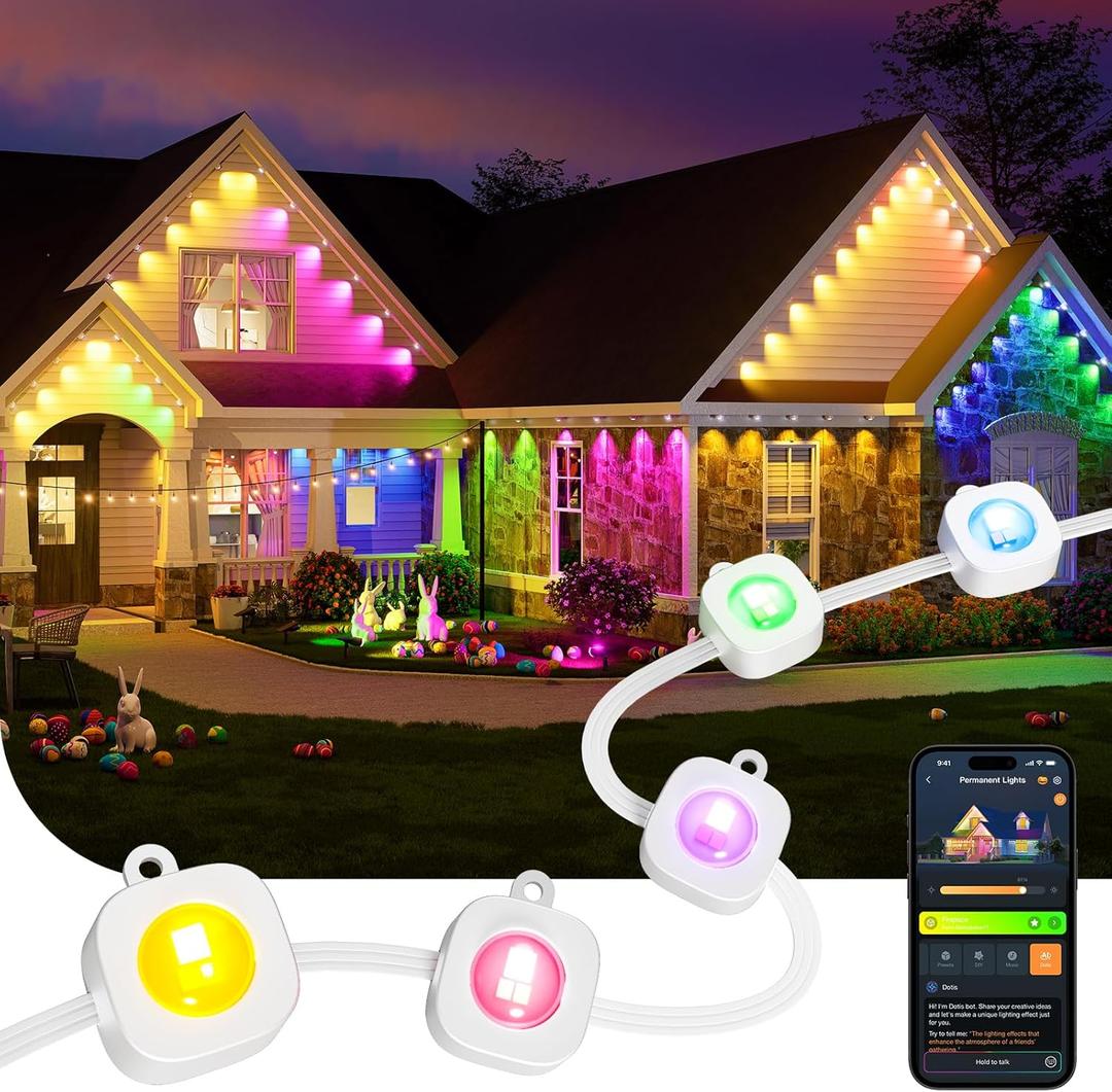 Linkind Outdoor Eave Lights for Easter Lights,100ft with 72 Triple-LED,AI Lighting, RGBTW Smart Outdoor Lights LED Strip Lights, IP67 Waterproof, Works with Alexa,Google Assistant