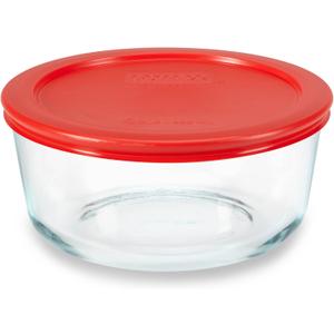 Pyrex Simply Store Glass Food Storage Container, Snug Fit Non-Toxic Plastic BPA-Free Lids, Freezer Dishwasher Microwave Safe, 4 Cup