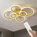 Modern LED Ceiling Light Fixture 29.7 inch 72W 6000LM 3000-6500K Dimmable with Remote Control Flush Mount Ceiling Light for Bedroom, Kitchen, Living Room, Dining Room (6 Ring, Gold)
