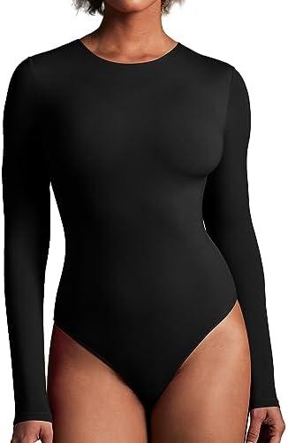 IUGA Long Sleeve Bodysuits for Women Crew Neck Body suit Women's Slimming Basic Tummy Control Bodysuit Tops size M