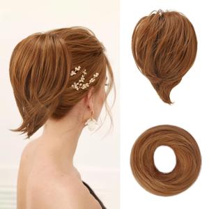 BARSDAR Copper Hair Bun Ponytail Extension, Straight Synthetic Fully Short Ponytail Bun Extensions Elastic Messy Hair Bun Scrunchies Hairpieces for Women - Copper Chestnut (Pack of 1)
