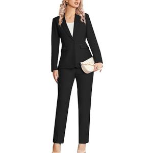 LuvamiaWomen's 2 Piece Suit Notched Lapel One Button Slim Fit Business Office Work Tuxedo Blazer Pants Set
Size L