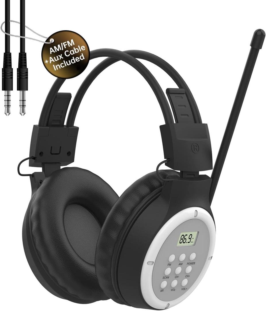 AM FM Radio Headphones, Personal Portable Radio Headset am/fm Digital with Best Reception for Jogging, Mowing, Cycling, Meeting, Powered by 2 AA Batteries (Not Included) Black