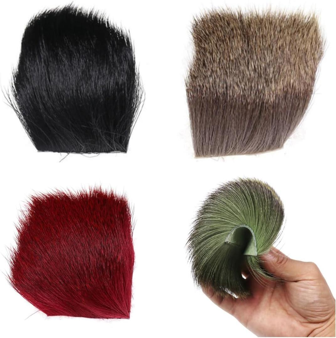 4pcs Fly Tying Northen Bucktail Deer Hair for Trout Salmon Flies Jig Treble Hook Dressing Baitfish Tying Material Brown Pink Black