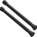 Black Tension Rod 16 to 26 Inch 2 Pack Small Tension Rod Adjustable Curtain Rod Spring Rod No Drilling Expandable Pressure Curtain Rod for Bathroom, Doorway, Door