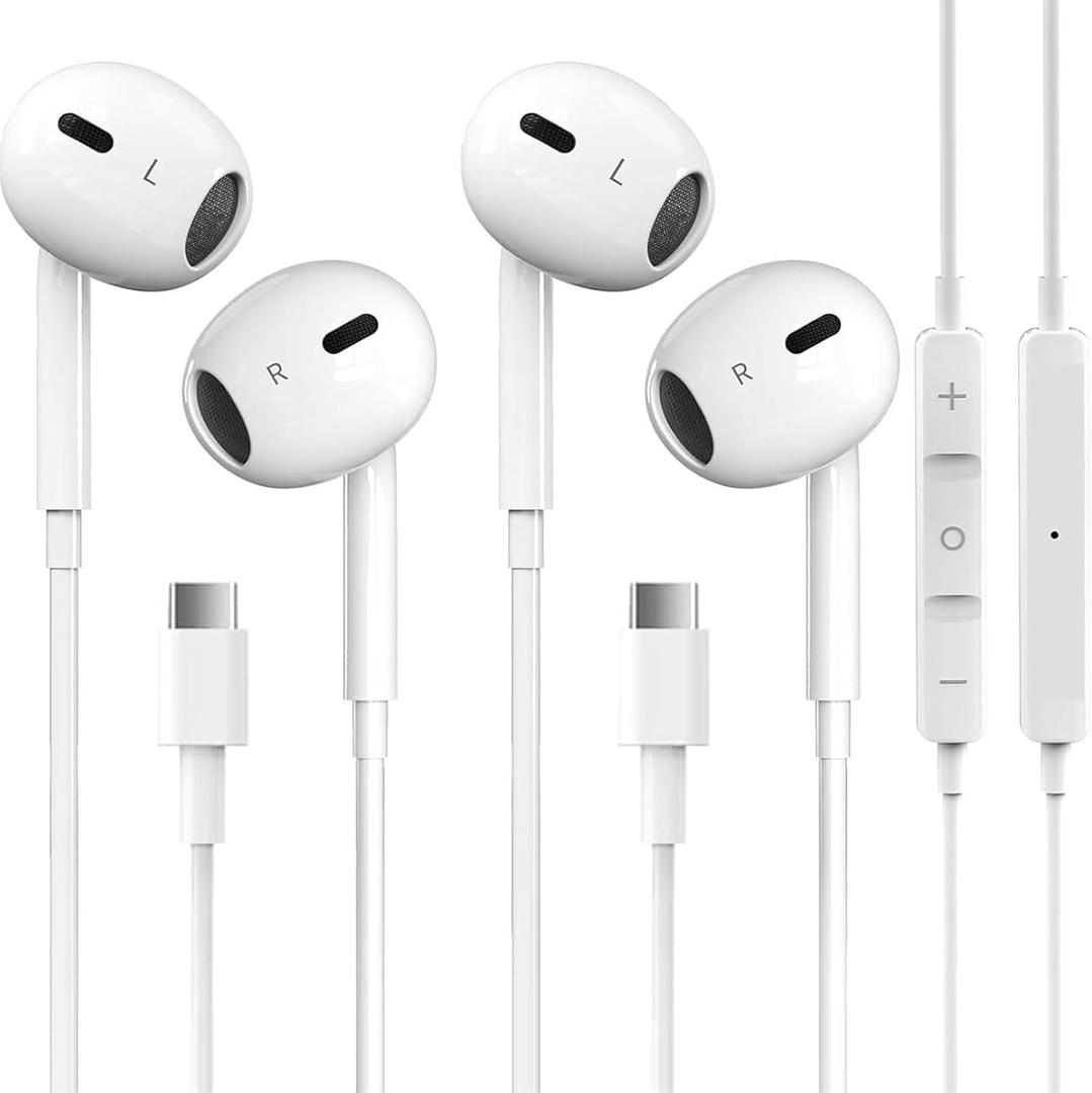 2 Pack-USB C Headphones for iPhone 17/16/15 Earbuds USB C Wired Earphones with Mic & Remote Control Noise Cancelling for 17/16/15 Plus/Air/Pro, Galaxy S25/S24/S23/S22/Ultra Note 10/20, Pixel 7/6/6a