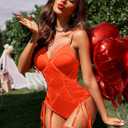 Avidlove Lingerie for Women Sexy Corset Garter Lingerie Set One Piece Teddy Bodysuit Boudoir Outfit (Orange, XL)