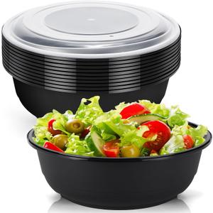 Newtay 10 Pack 162 oz Large Plastic Serving Bowls with Lids Round Extra Large Disposable Salad Bowls Containers Chip Candy Dish for Salads and Snacks Party Picnic Buffet Eating (Black)