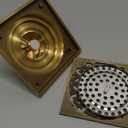 MY MIRONEY Antique Floor Drain Square Brass Shower Drain 4 Inch Bathroom Ground Drainer with Removable Cover Waste Water Strainer - Rattan Fower Carved, Bronze 