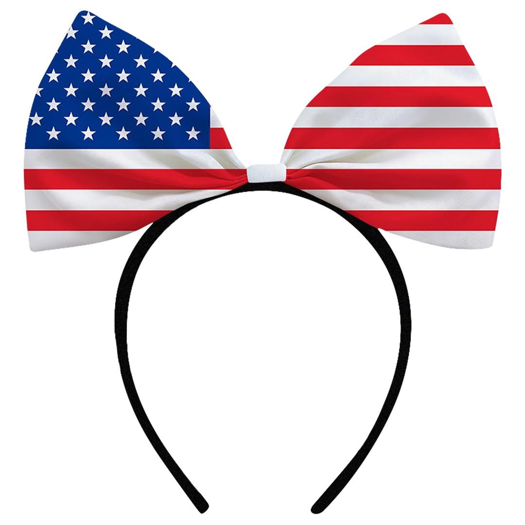 2 x 4th of July Bow Headbands for Women, with American Flag Design for Memorial Day, Patriotic Decorations, Independence Day Party Supplies